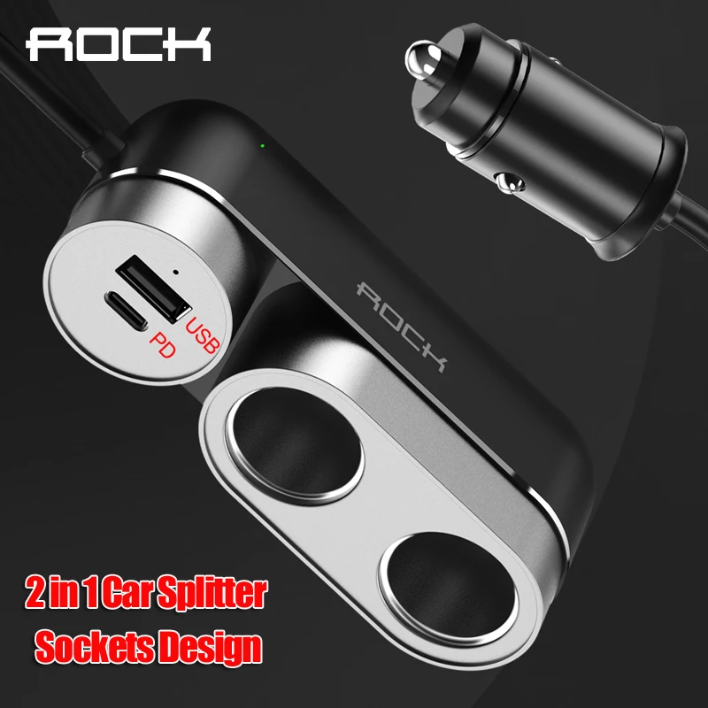 Rock 2 в 1 розетка для автомобильного прикуривателя Разветвитель штекер USB PD быстрое зарядное устройство адаптер 5.4A 100 Вт Обнаружение для телефона DVR