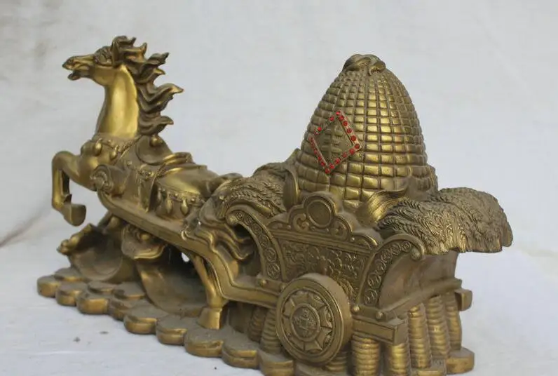 Details about 18&quot Chinese Folk Feng Shui Brass Horse Pull Corn Paddy Wealth Statue Sculpture | Дом и сад