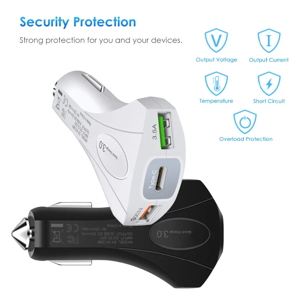 Автомобильное зарядное устройство с двумя портами USB и портом Type-C 40 Вт 3 0 А |
