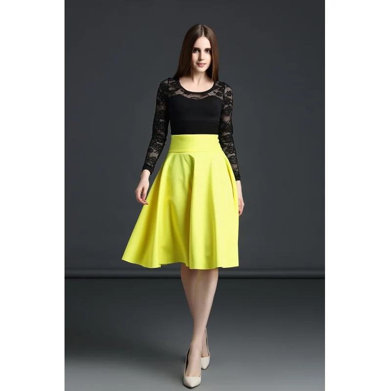 Женские 2021 модное платье до колен юбка в складку желтого цвета с высокой талией