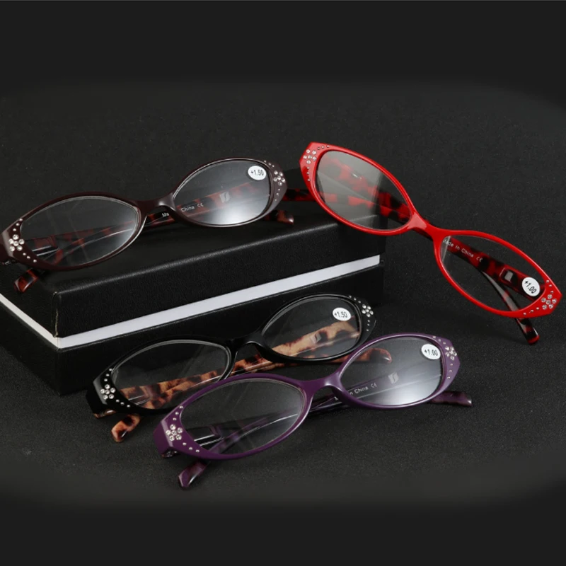 Модные леопардовые очки для чтения кошачий глаз с алмазной полной оправой
