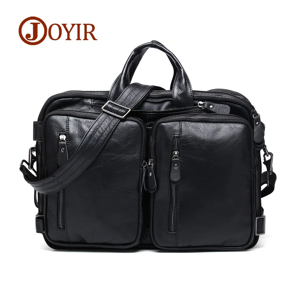Black JOYIR мужской деловой портфель из натуральной кожи 15," Сумка для ноутбука многофункциональная воловья кожа плечо Месседжер сумка мужская сумка - Цвет: Black