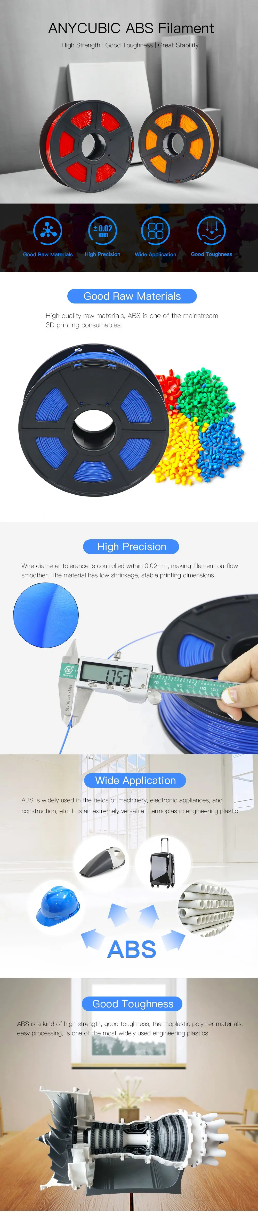 ANYCUBIC 3D Принтер ABS нить комплект 1,75 мм 1 кг твердые пластиковые печатные резиновые расходные материалы 3D Печатный Материал Цвет на выбор