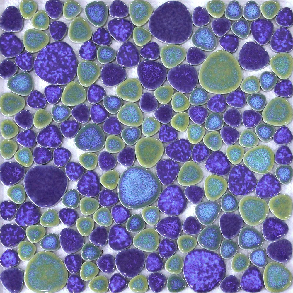 Синяя + зеленая фарфоровая плитка с галькой мозаика для кухни настенная бумага