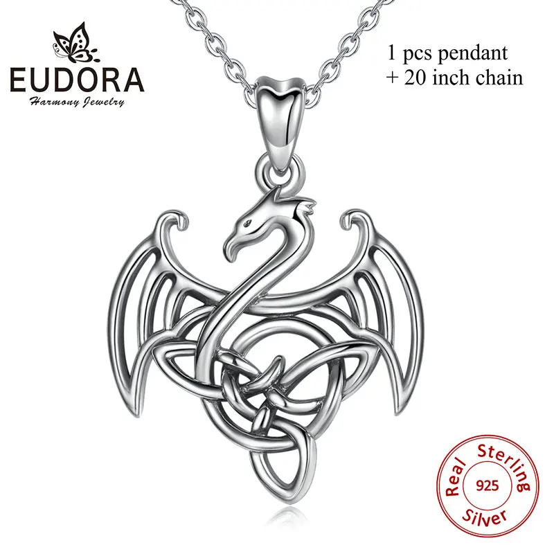 with 20 inch chain Юдора стерлингового серебра Летающий кулон с драконом ожерелье винтажное окисленное серебро Дракон ожерелье Модные ювелирные изделия с подарочной коробкой D423 - Окраска металла: with 20 inch chain