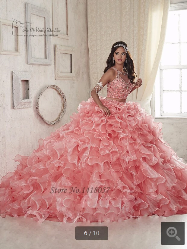 robe de soiree розовое платье из двух частей бальное платье из органзы для выпускного вечера гофрированное Бисероплетение Кристаллы без рукавов Пышное распродажа платьев