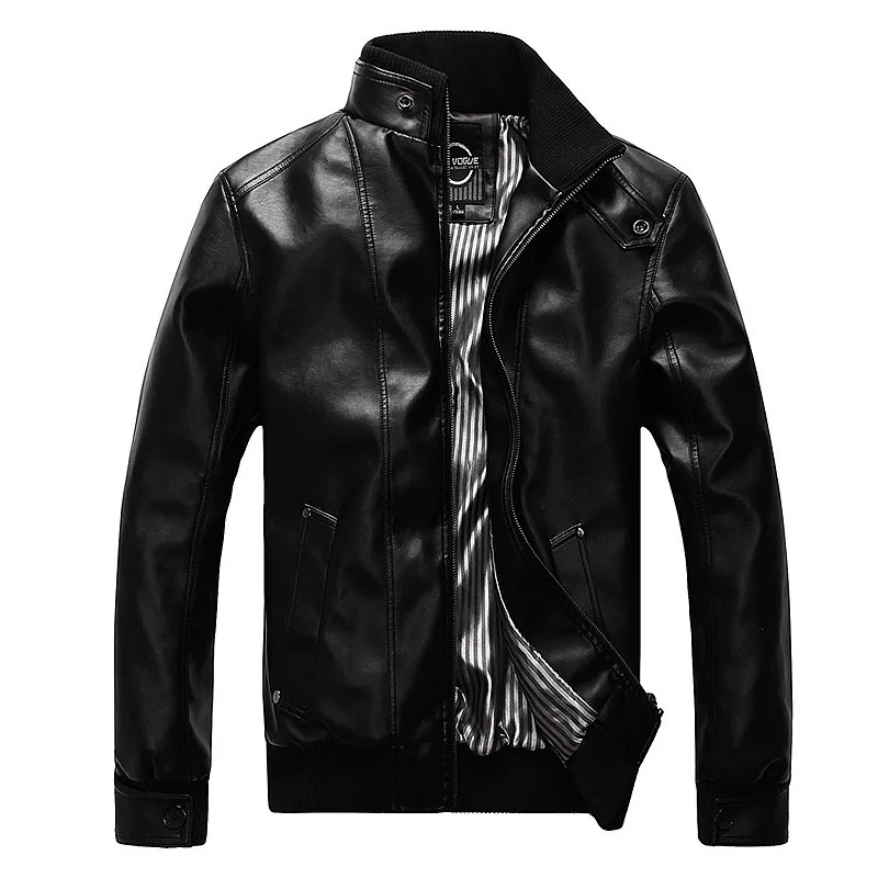2014 fashion stand collar motorcycle leather clothing men's jacket male outerwear M-2XL | Мужская одежда