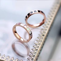 yunruo new arrival rose gold color natural pink shell rings titanium steel jewelry woman fashion accessories gift never fade