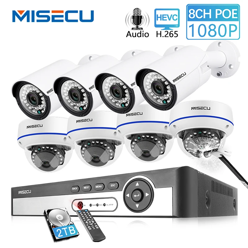 MISECU 8CH 1080P POE NVR комплект безопасности CCTV система наружная внутренняя аудио запись ip-камера Водонепроницаемый P2P комплект видеонаблюдения