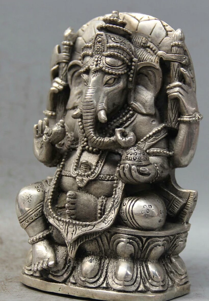 6 &quotТибет Тибетский Серебро Ганеш Господь Ганеша слон Бог статуя Будды