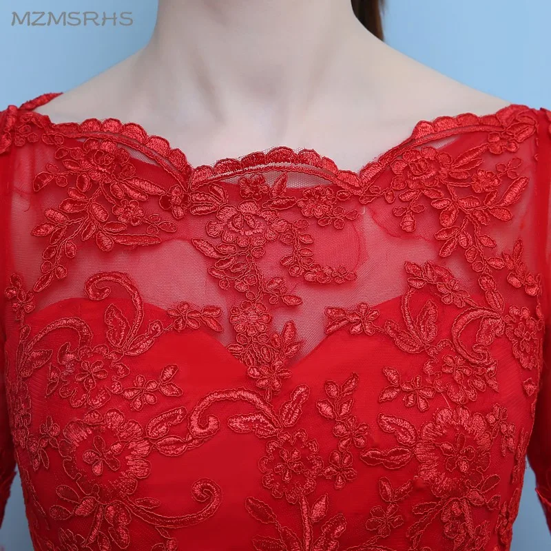 Женское вечернее платье русалка красное кружевное с рукавом до локтя модель 2017|red