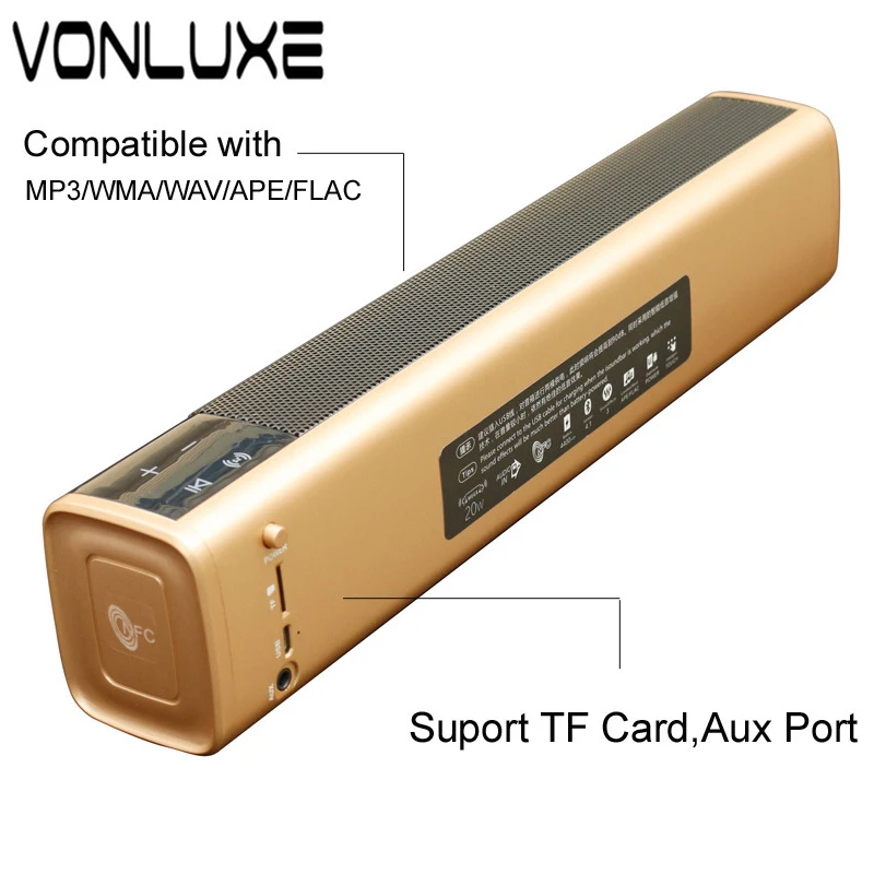 Большой Мощность 20 Вт Портативный Беспроводной Bluetooth Динамик Саундбар Super Bass