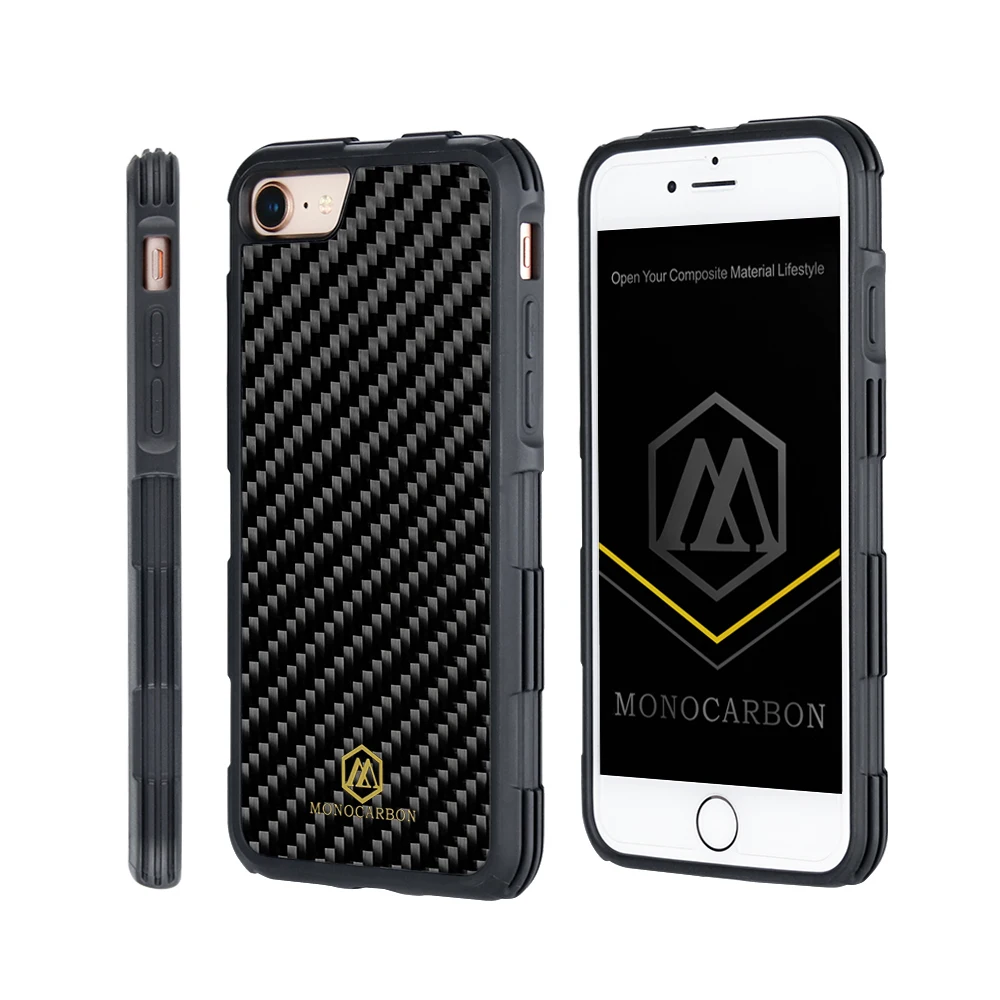 

MONOCARBON противоударный чехол из углеродного волокна для iPhone 7, 8, 7 Plus, 8 Plus-полная защита по бокам