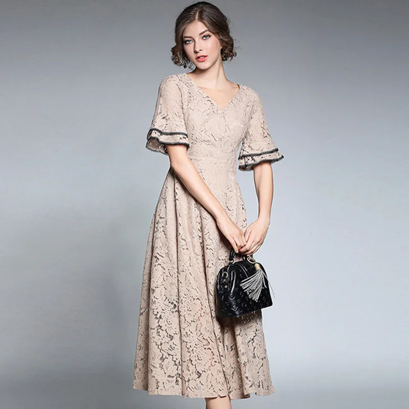 Три сезона уличная Fit and Flare ни лодыжки-Длина регулярные Империя v-образным вырезом