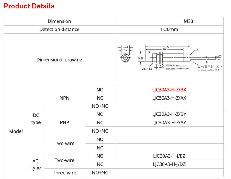Емкостный датчик приближения LJC30A3-H-Z/по DC6-36V PNP 3-wire NO 30mm диаметр 0-15mm Расстояние детектива