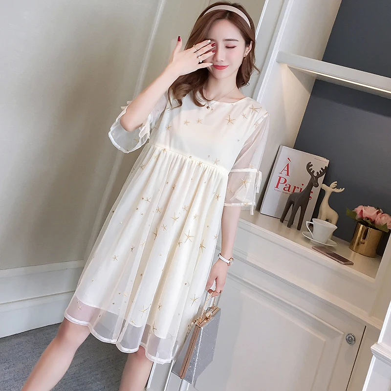 Платье для кормящих женщин с коротким рукавом и вышивкой летнее платье кормления