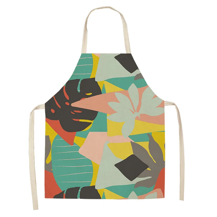 1 Pcs Abstract Green Leaves Pattern Kitchen Aprons for Woman Home Linen Sleeveless Apron Kitchen Cooking Bibs Cleaning Tools - Цвет: WQL0028-4