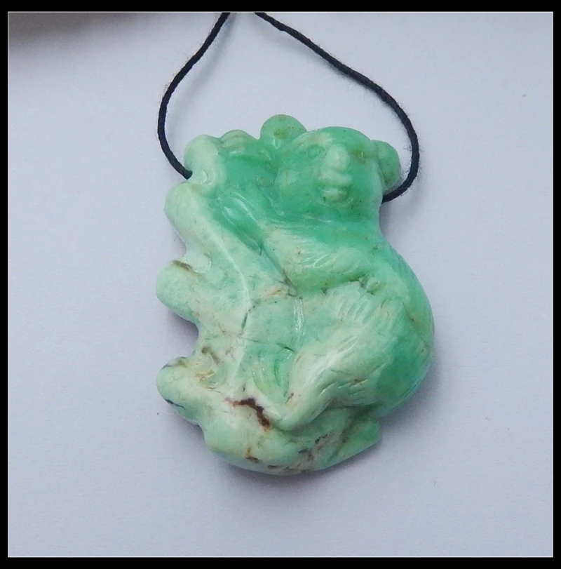 Дизайн! натуральный камень Chrysoprase резные коала драгоценный камень отверстие сбоку ожерелье подвеска 38x28x11 мм 14,4 г