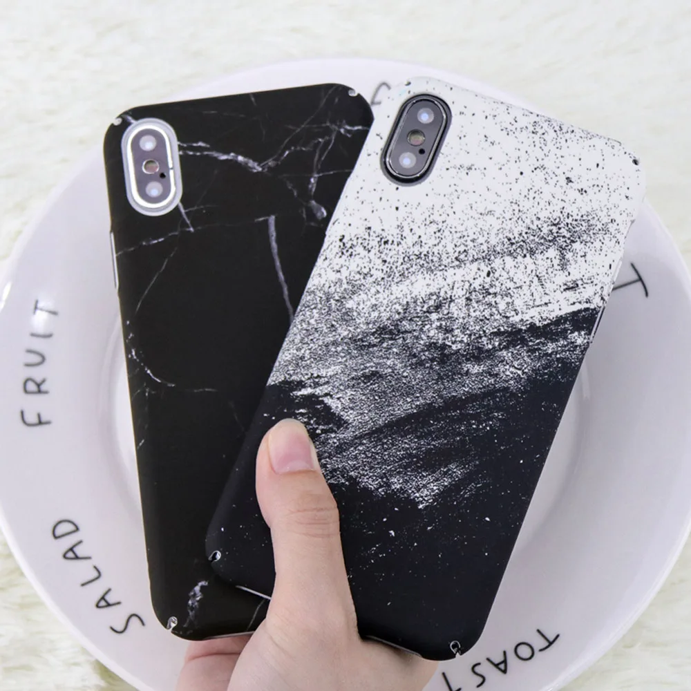 Противоударный черный мраморный матовый чехол для телефона iphone X Модный Белый