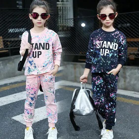 Children Clothes Set Girls 2019 Spring New Suits Big Kids Long-Sleeved Sport Suit Jackets+Pants Girl Clothing Sets 6-15T DF100 | Мать и