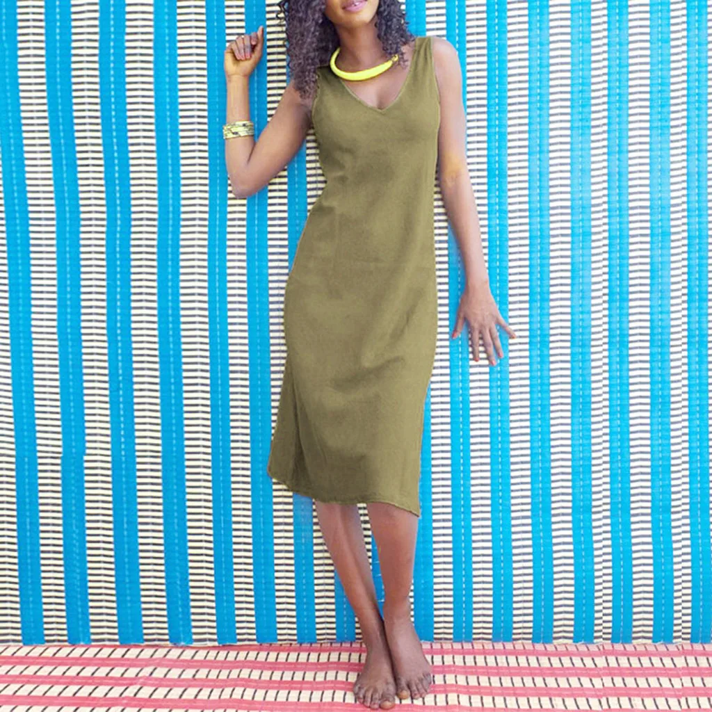 JAYCOSIN Летний стиль платье плюс размеры для женщин Лен разделение однотонный жилет