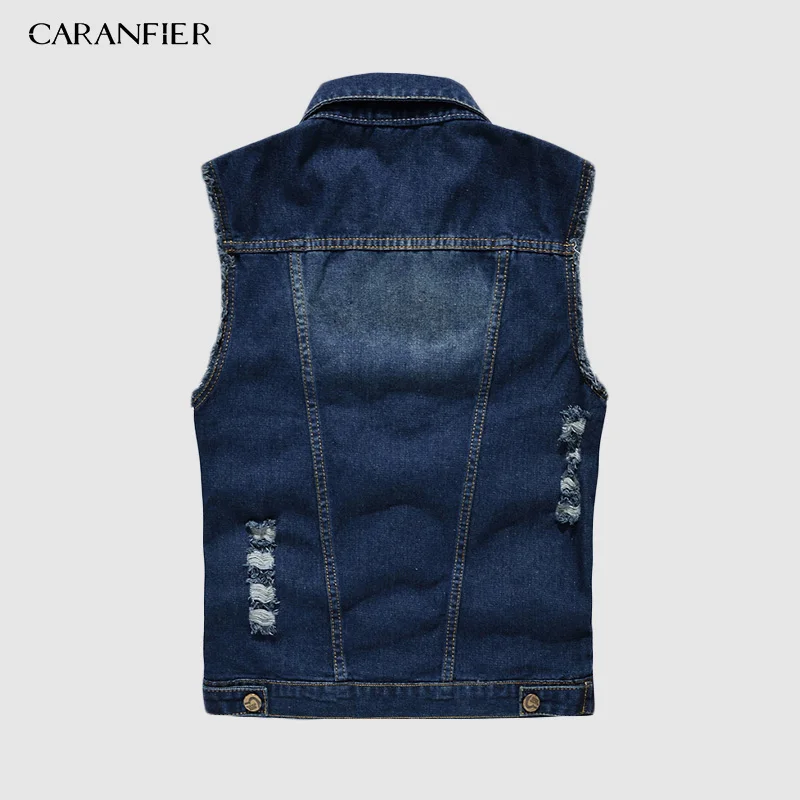 Мужской джинсовый жилет CARANFIER куртка без рукавов с рваными кисточками и