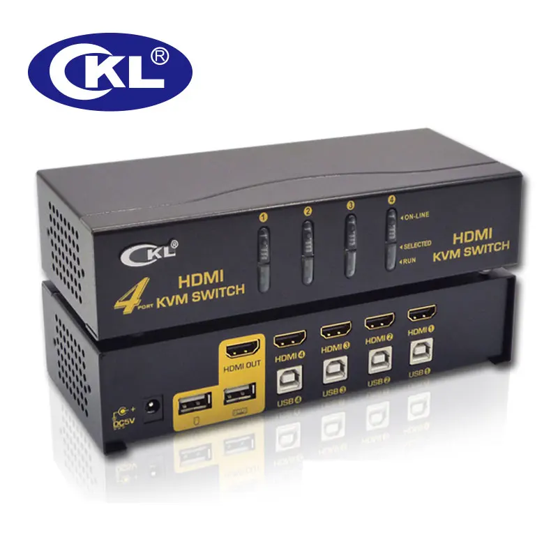 

CKL USB HDMI KVM Switch 4 Port without Cable, PC Monitor Keyboard Mouse Switcher Support Hotkey Auto Scan 1080P 3D CKL-94H