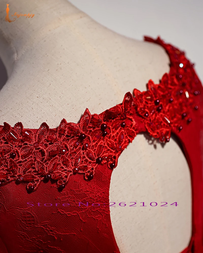 Новое поступление Красное Кружевное Вечерние платья Vestido De Festa с v-образным