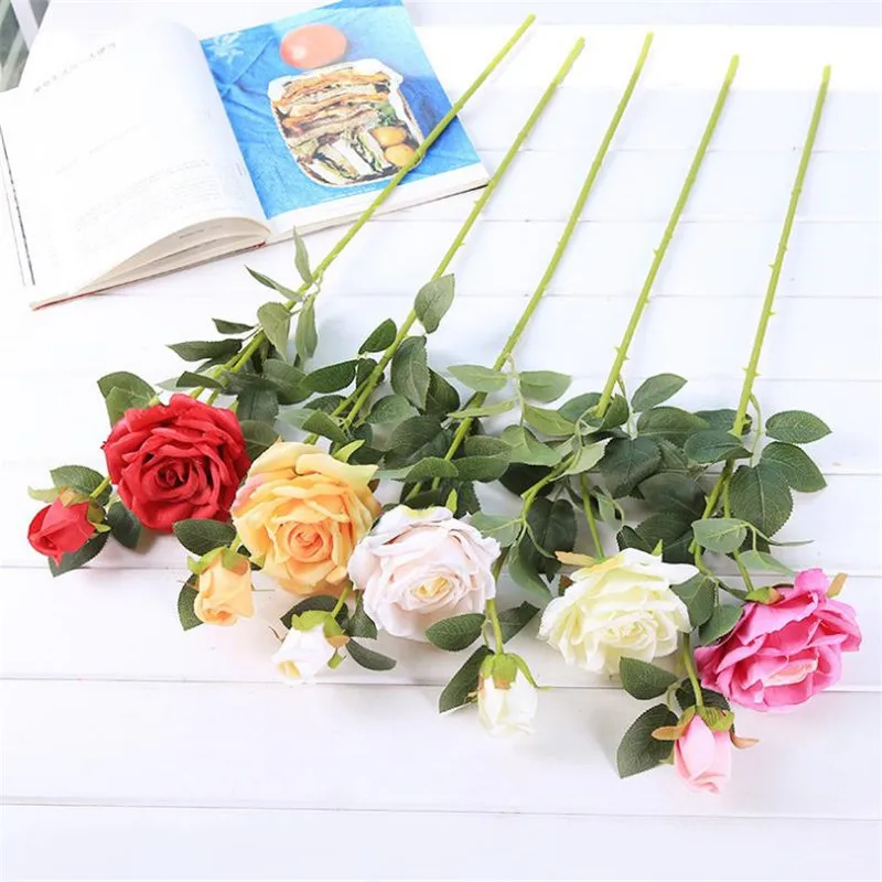 Поддельные длинные одиночные Стволовые розы Имитация Керлинг Роза с бутоном для