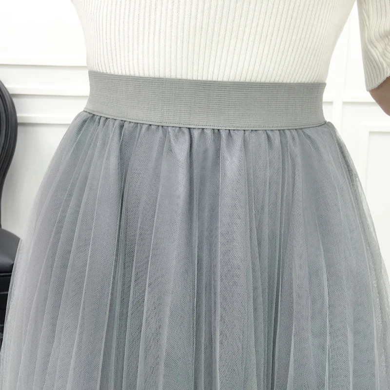 Колен Женщины Сетки Юбки Плиссированные Леди Топы Повседневная Эластичный Пояс