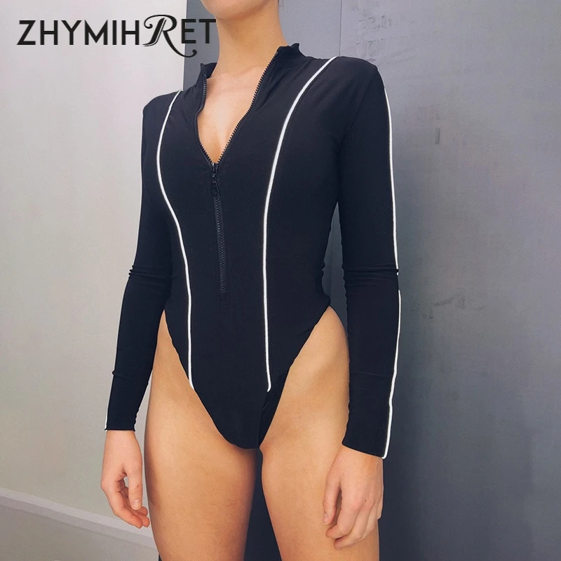 ZHYMIHRET светоотражающие полосы лоскутное неоновое боди с v образным вырезом на