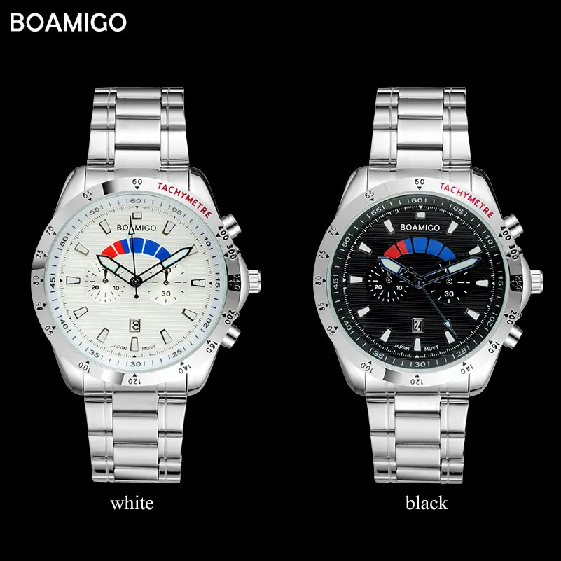 Мужские часы модные кварцевые ведущей марки BOAMIGO повседневные стальные