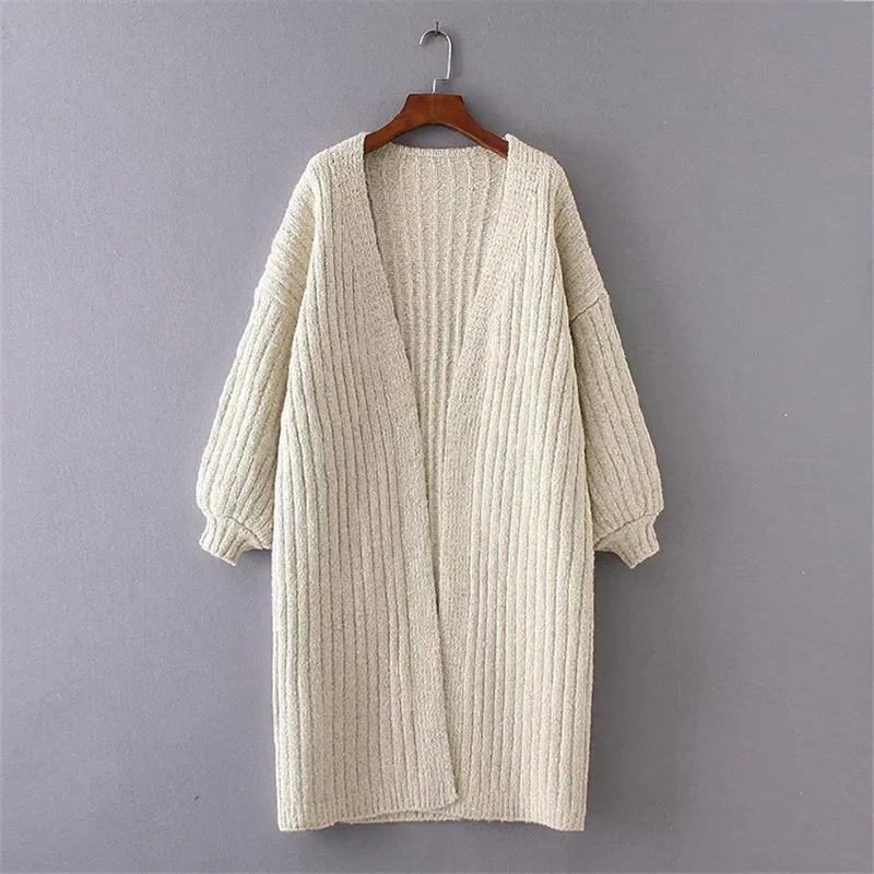 Autumn Winter Cardigan Loose Striped Jacquard Sweater 2019 Long Lantern Sleeve Knitted Tops Women Sweaters |