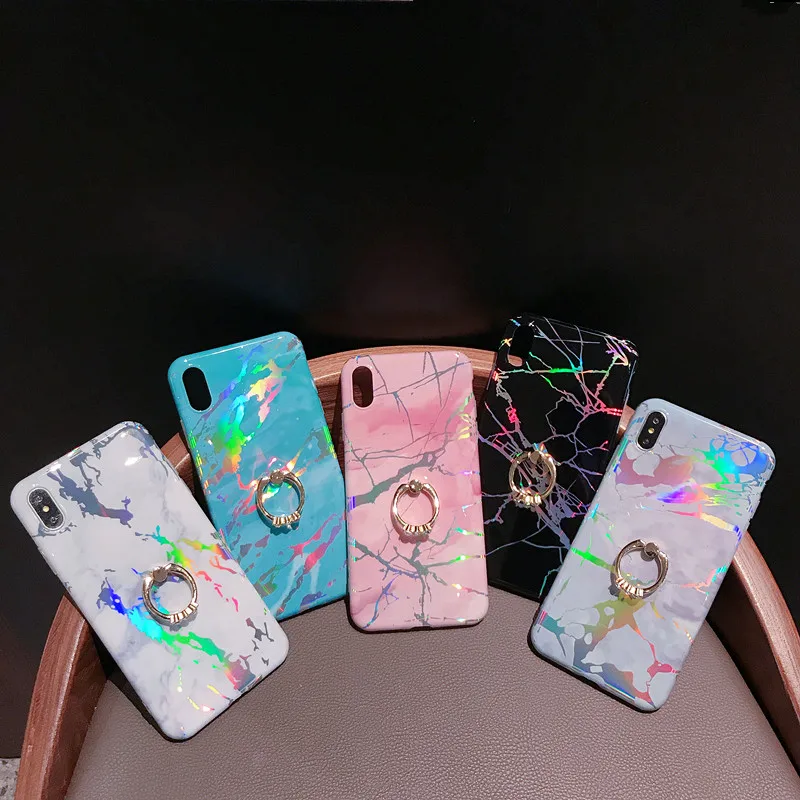 Мраморный чехол для iPhone 11 Pro Xs Max Xr X лазерный держатель подставка кольцо чехлы
