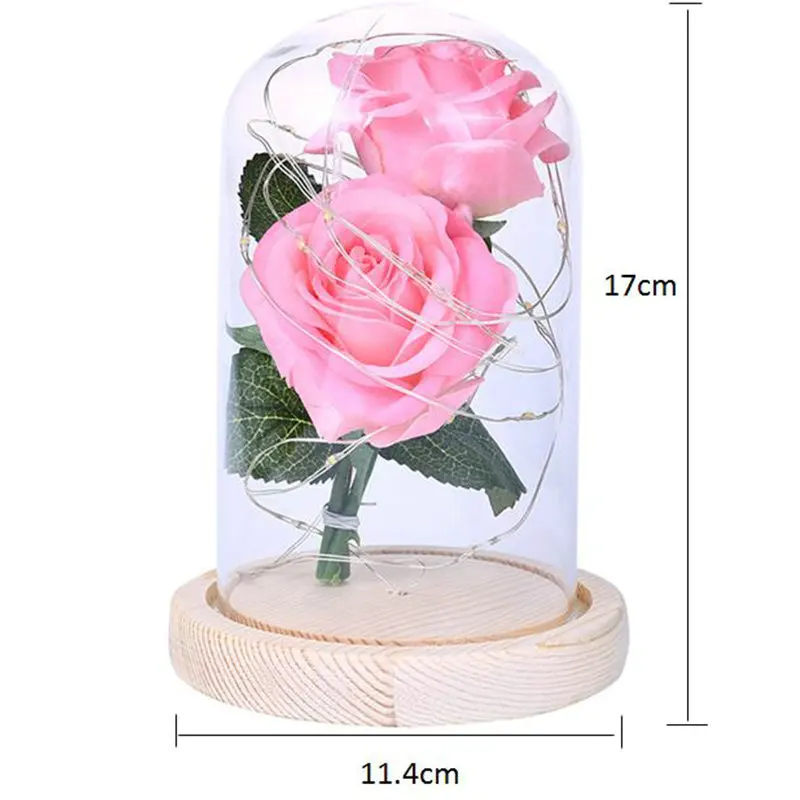 Beauty The Beast Rose Flowers in glass light bottle desk lamp romantic Valentine's Day Birthday Decoration lampshade ornament | Дом и сад