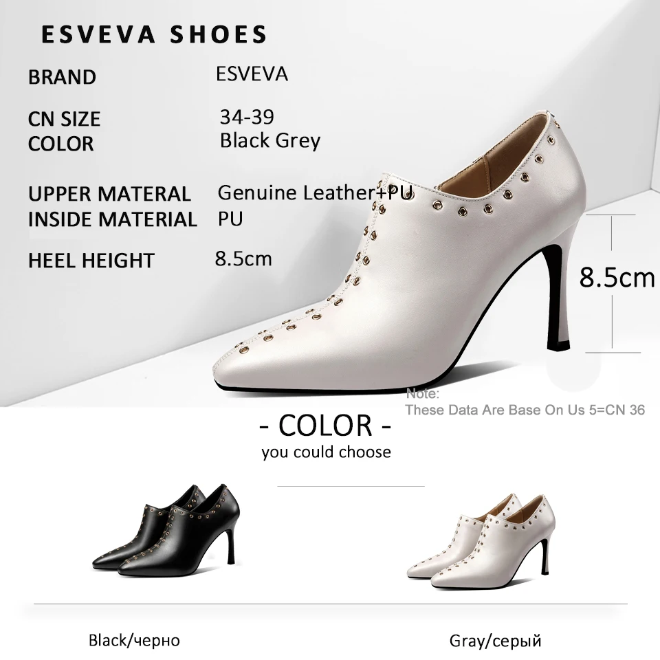 

ESVEVA 2019 Women Pumps Shoes Zip Thin High Heels Women Spring Autumn Basic Shoes Pumps Pointed Toe Western Style Size 34-39