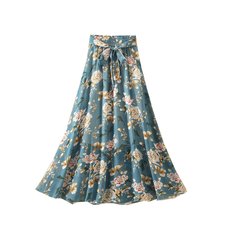 Женская шифоновая юбка с принтом свободная высокой талией свободного покроя