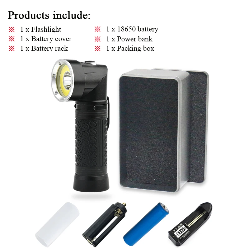 led flashlight B-Box Фонарик светодиодный фонарик 90 градусов складной xml t6 18650 Двойной источник света красный свет белый свет удара вспышки света Фонарь с магнитом - Испускаемый цвет: led flashlight B-Box