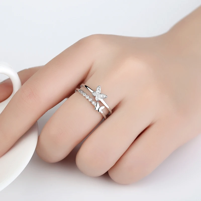 DIEERLAN Bijoux Ретро Кольца с бабочкой 925 пробы серебряные кольца для женщин Дамская мода богемные ювелирные изделия