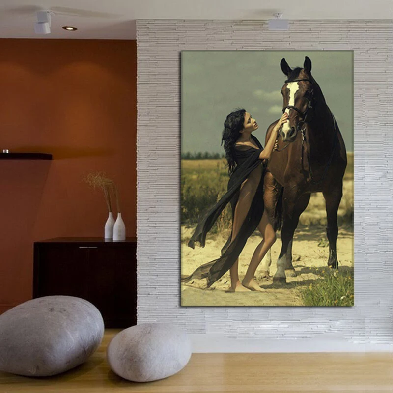 

Pure Hand Painted Classical Oil Painting On Canvas Beautiful Woman With Horse Decorative Wall Pictures No Frame Home Decor