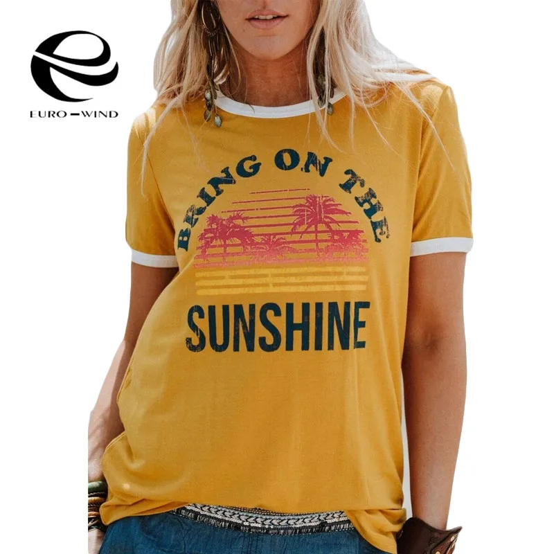 2019 Большие размеры женская футболка летние топы с короткими рукавами Bring On The Sunshine