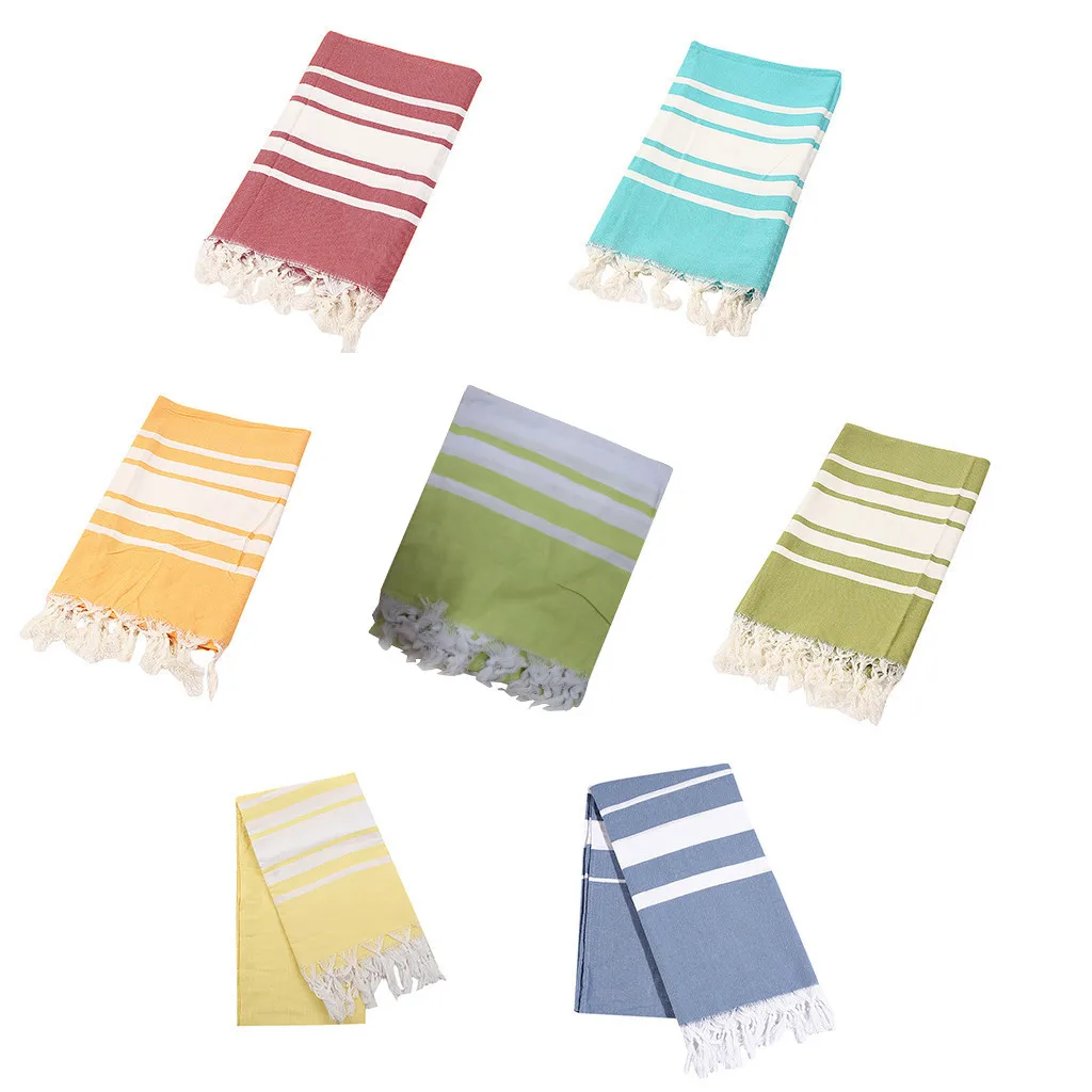 Ouneed Turkish Cotton Warm Shawl Bath Towel Blanket Beach Spa Sauna Yoga Tassel Jacquard Striped |