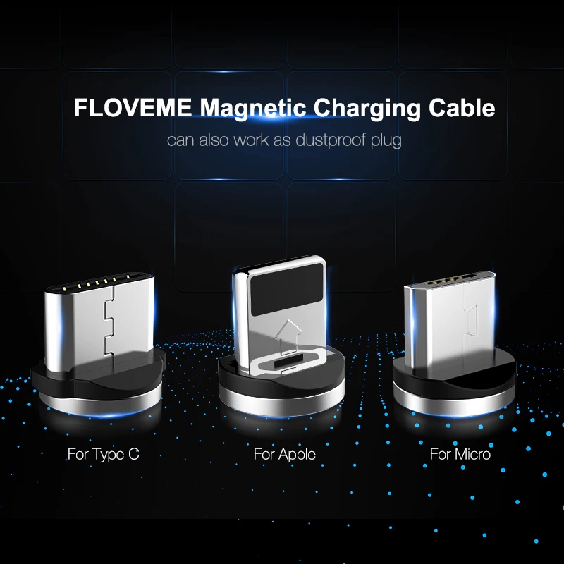 Магнитный зарядный кабель FLOVEME с подсветкой Micro USB Type C в нейлоновой оплетке для