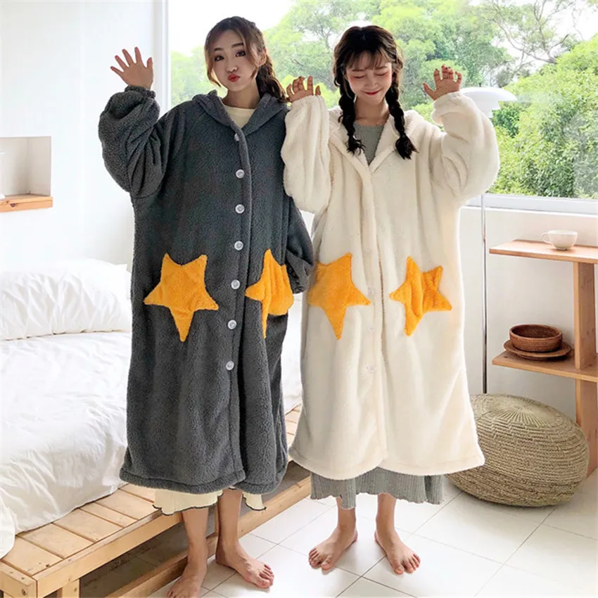 Женская фланелевая ночная рубашка с капюшоном длинным рукавом|Ночные сорочки и