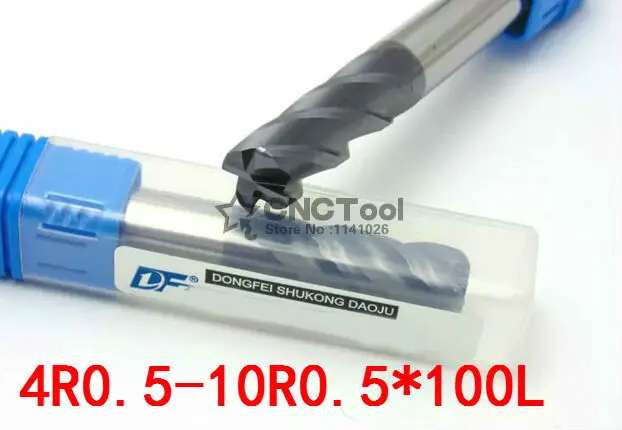1 шт. 4R0.5 10R0.5 * 100L 4 флейты твердосплавные радиус угла торцевая фреза фрезерный