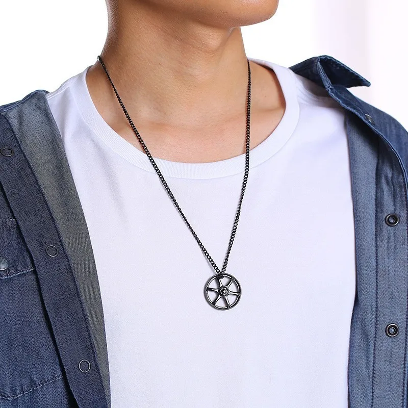 Vnox Cool Racing Car Wheel Necklaces for Men Jewelry Gold and Black Tone Stainless Steel Tire Style Pendant Male Collar | Украшения и