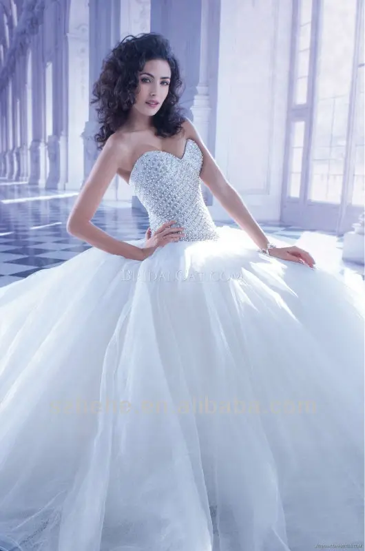 JM.Bridals CY1007 Fabulous Sweetheart Chapel train Pearls Tulle ball wedding gowns 2014 | Свадьбы и торжества