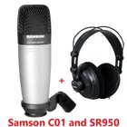 SAMSON SR950 с C01 конденсаторным микрофоном, профессиональные студийные мониторные наушники, динамическая гарнитура закрытого типа