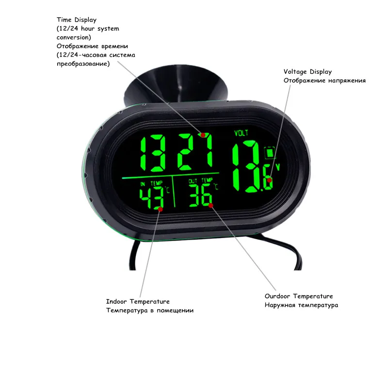 Цифровой монитор автомобиля Вольтметр термометр синий/зеленый электронные часы - Фото №1