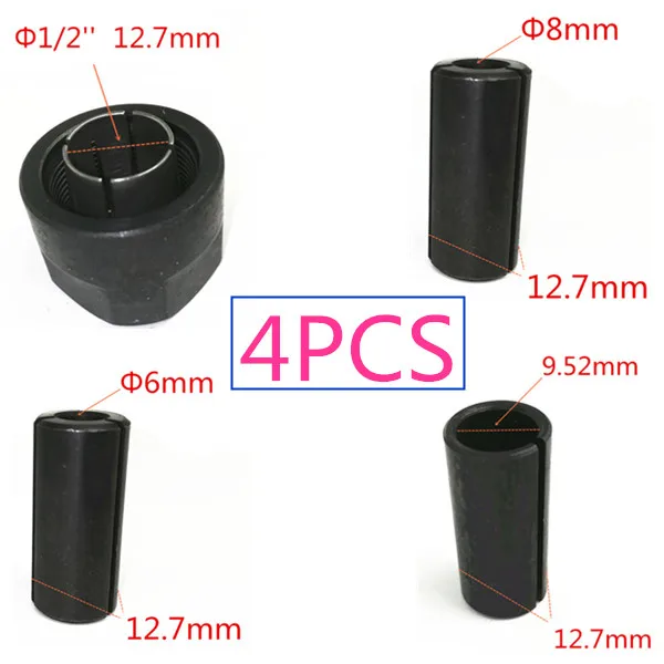 4PCS Адаптер хвостовик ЧПУ фрезерный станок инструментальная Цанга конические гайки для Makita BOSCH HITACHI DeWALT фрезерный 1/" 1/4" 3/" 6 мм 6,35 мм 8 мм 12 мм 12,7 мм - Цвет: 4PCS